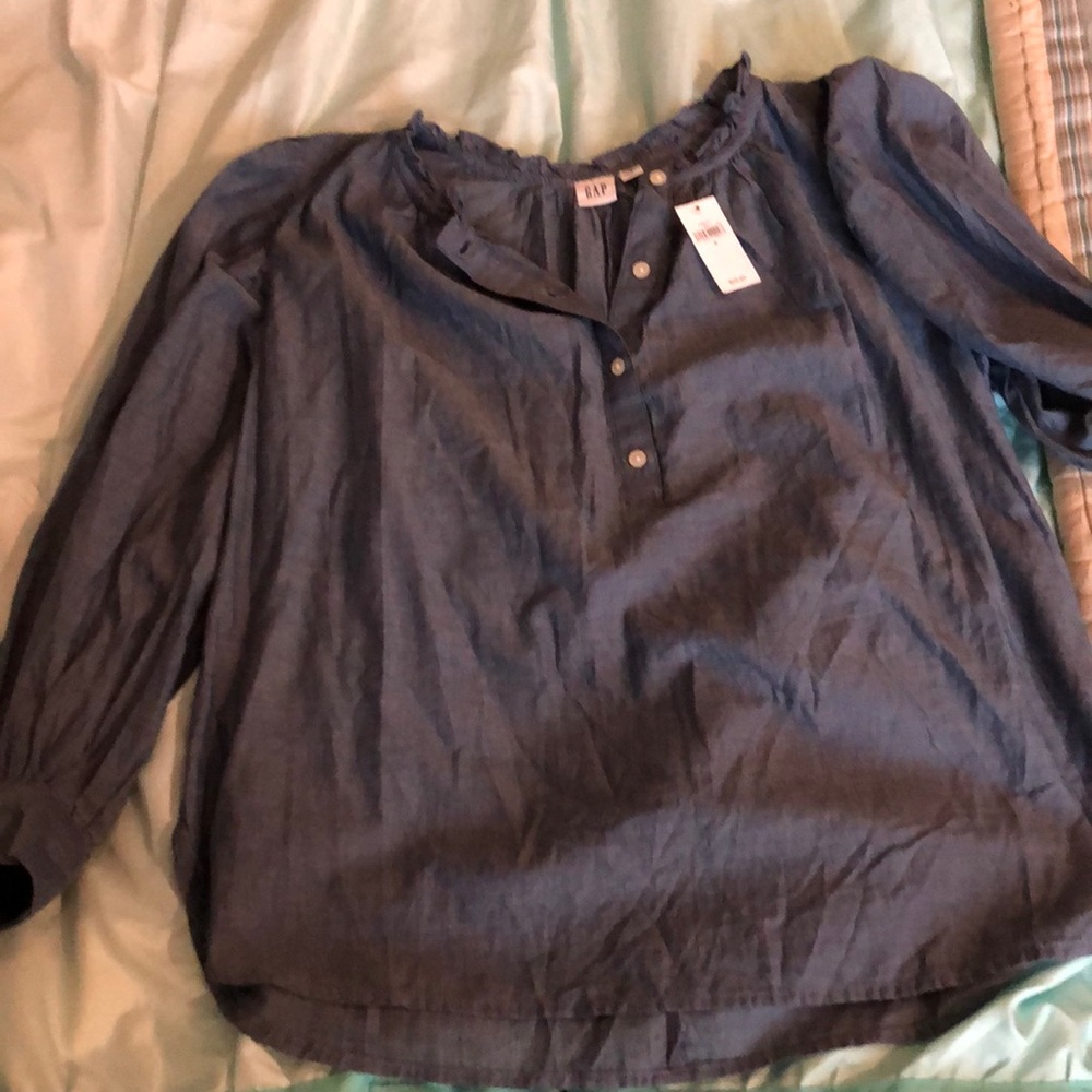 Denim looking material button up shirt